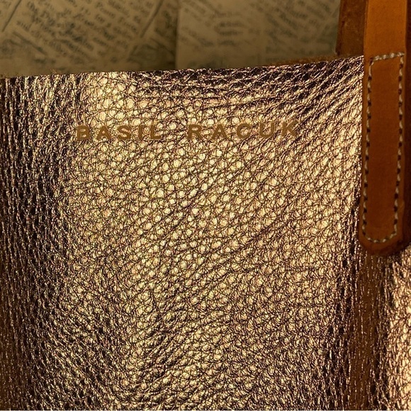 Basil Racuk Paper Bag Rose Gold Metallic Leather Tote - Picture 9 of 13